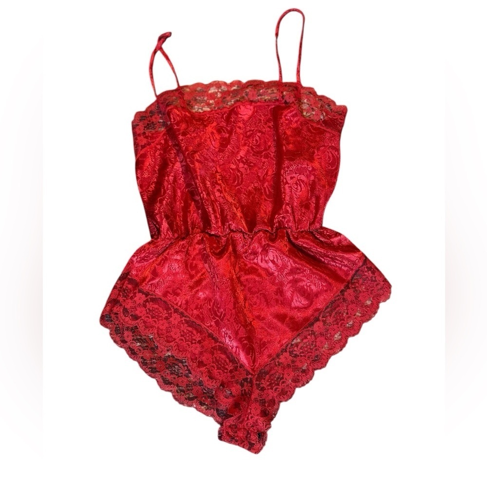 Holiday vintage, Red Lace Women's Romper, small